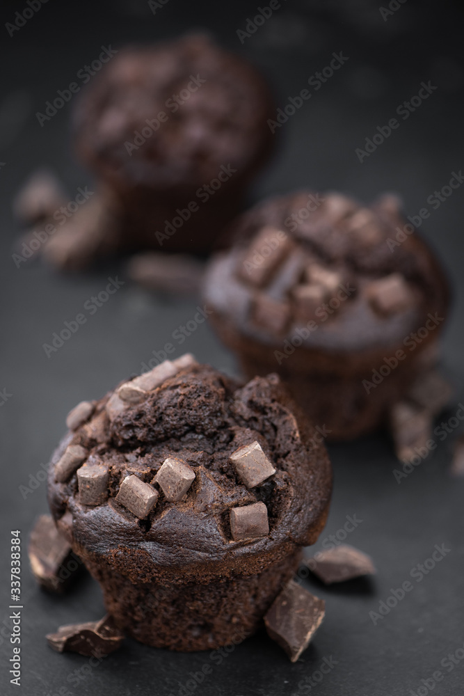 Some Chocolate Muffins (close-up shot; selective focus) Some Chocolate Muffins (close-up shot; selective focus)