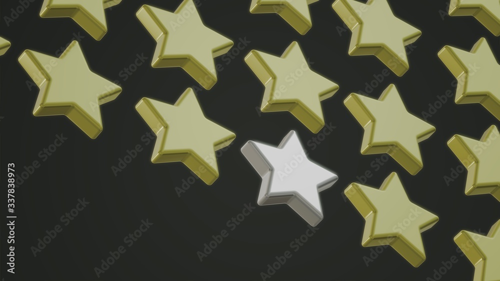 3d image silver star among gold stars on a black background. Holiday card. Banner in the star style. Strategy stand out. 3d image silver star among gold stars on a black background. Holiday card. Banner in the star style. Strategy stand out.