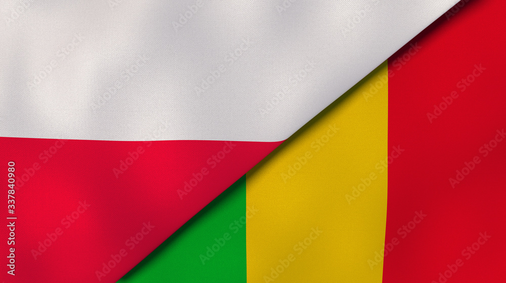 Obraz premium The flags of Poland and Mali. News, reportage, business background. 3d illustration