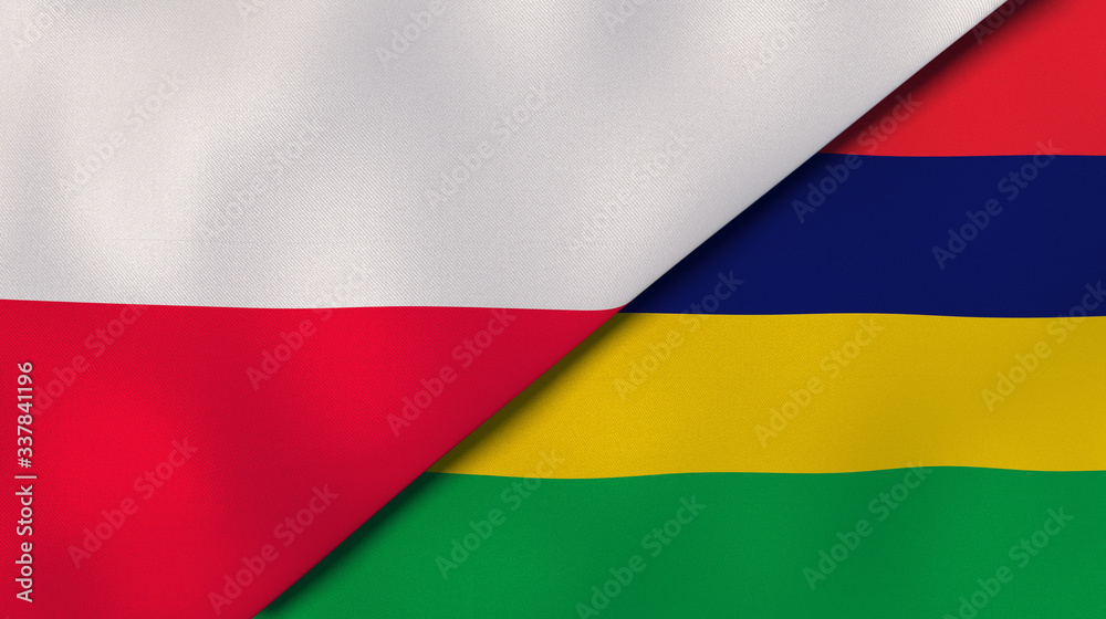The flags of Poland and Mauritius. News, reportage, business background. 3d illustration