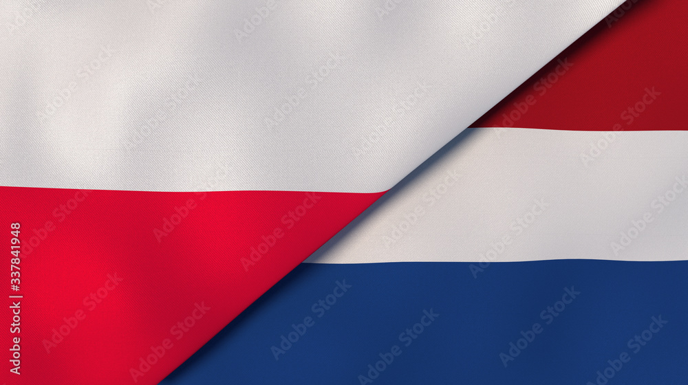 Fototapeta premium The flags of Poland and Netherlands. News, reportage, business background. 3d illustration