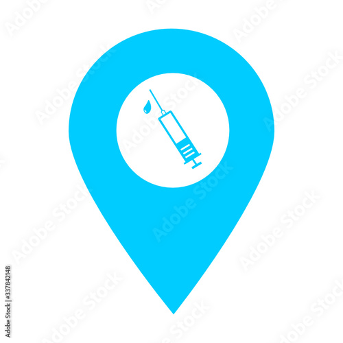 Syringe location map pin icon. Element of map point for mobile concept and web apps. Icon for website design and development, app development. Premium hospital, clinic, pharmacy icon sign