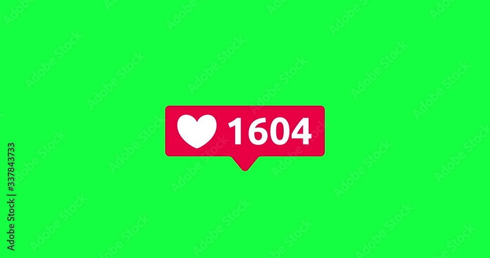 Like hearts amount count, live video chat template overlay on green chroma key background. Like hearts quantity live chat effect for followers likes and votes