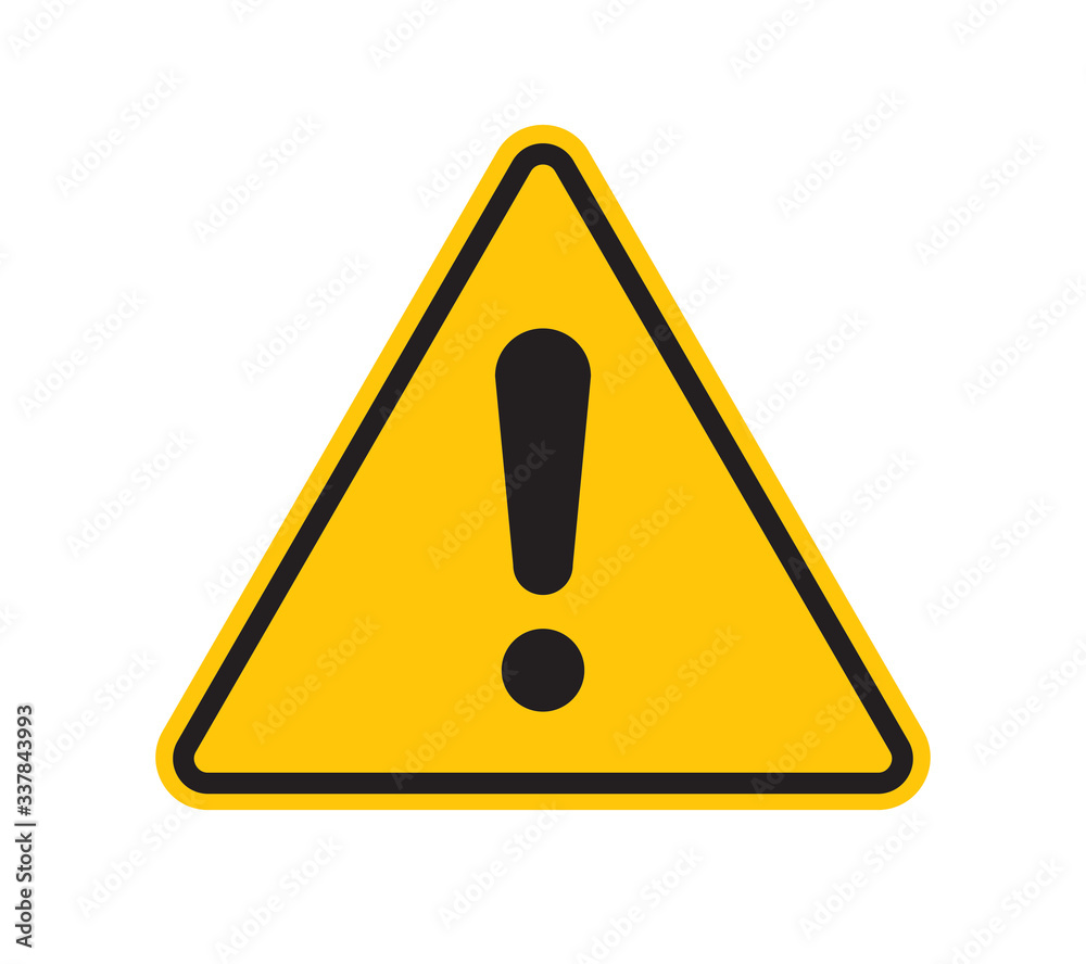 Vector yellow triangle sign - black silhouette exclamation mark. Isolated on white background. Vector yellow triangle sign - black silhouette exclamation mark. Isolated on white background.