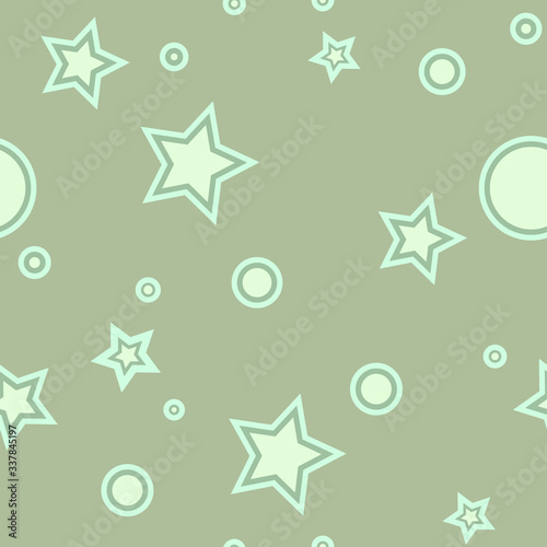 Seamless abstract green pattern with simple star. Vector illustration