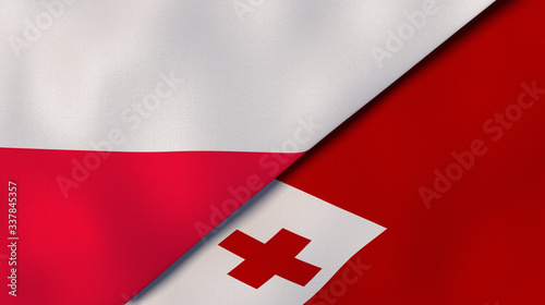 The flags of Poland and Tonga. News, reportage, business background. 3d illustration photo