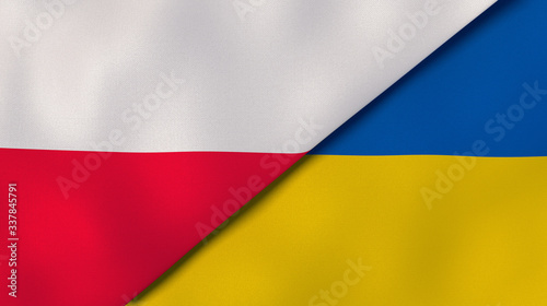 The flags of Poland and Ukraine. News  reportage  business background. 3d illustration