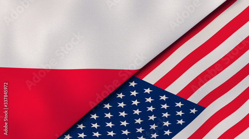 The flags of Poland and United States. News, reportage, business background. 3d illustration