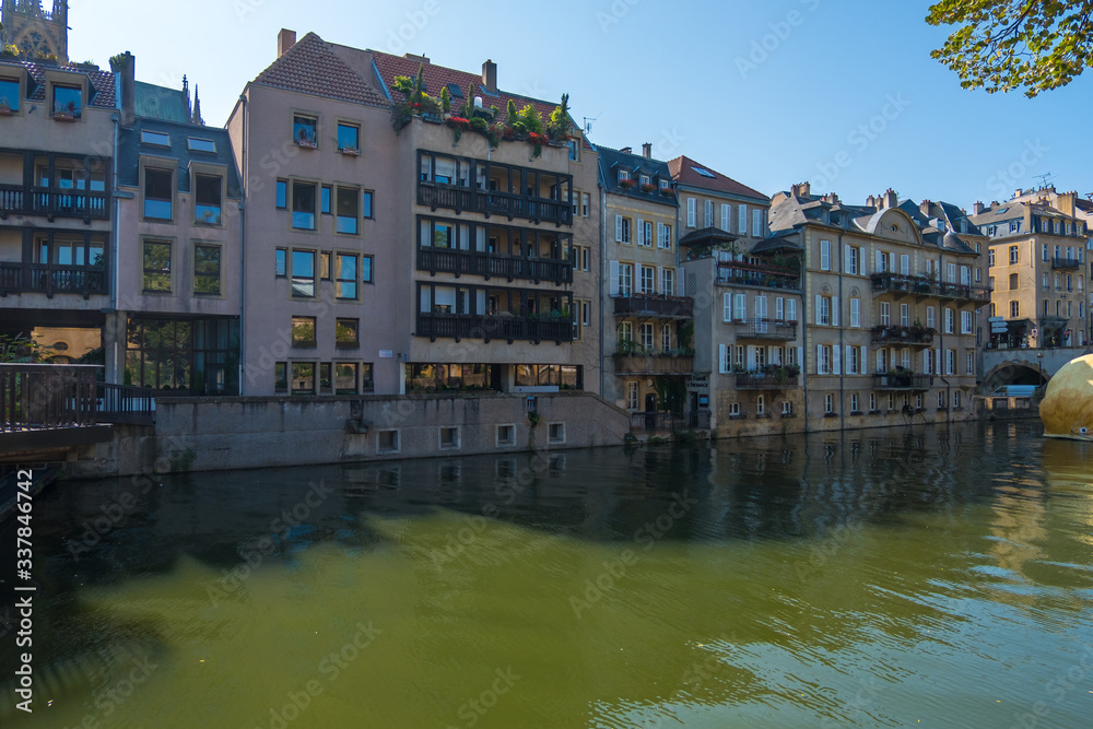 Cityscape view of Metz along the Moselle River, Lorraine, France