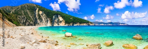 Best beaches of Kefalonia (Cephalonia)island - Mirtos with turquoise transparent sea. ionian islands of Greece