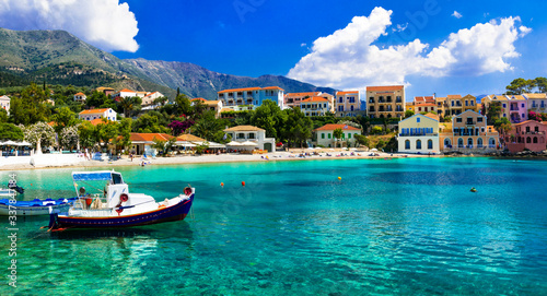 Greece travel. Beautiful places of Kefalonia (Cephalonia) island - Assos fishing village.