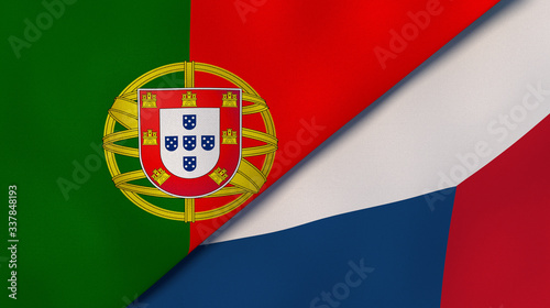 The flags of Portugal and Czech Republic. News, reportage, business background. 3d illustration