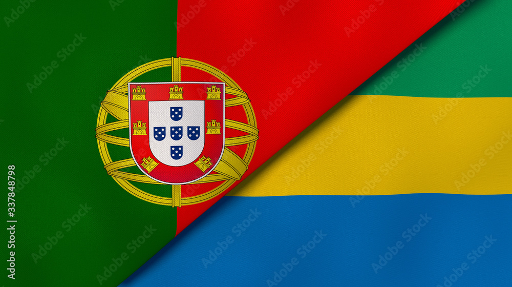 Fototapeta premium The flags of Portugal and Gabon. News, reportage, business background. 3d illustration