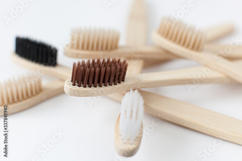 set of bamboo toothbrushes for the whole family  eco bathroom without plastic