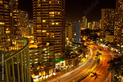 Canvas Print Night Skyline  Scene on Ala Moana,Waikiki, Oahu, Hawaii, USA