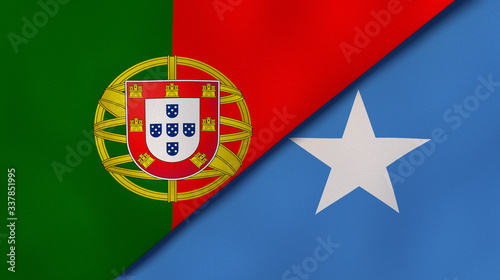 The flags of Portugal and Somalia. News, reportage, business background. 3d illustration photo