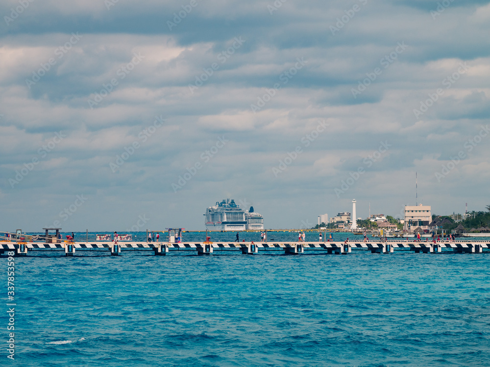 Cozumel, Mexico - February 28, 2020: casual view on the cruise ship port terminal Cozumel, Mexico - February 28, 2020: casual view on the cruise ship port terminal
