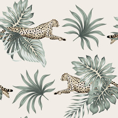 Sierkussen Tropische print patronen Vintage cheeta tussen tropische palmbladeren  © good_mood