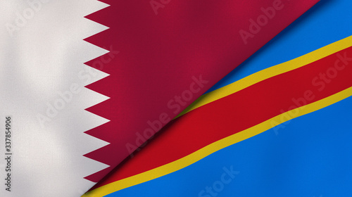 The flags of Qatar and DR Congo. News, reportage, business background. 3d illustration photo