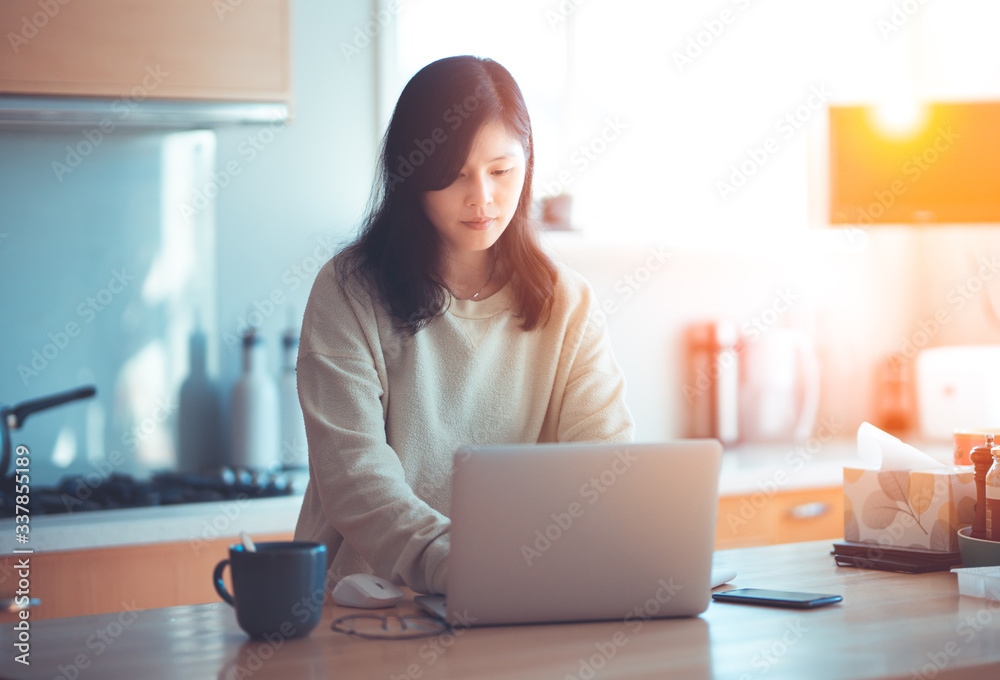 Asian woman work from home concept images