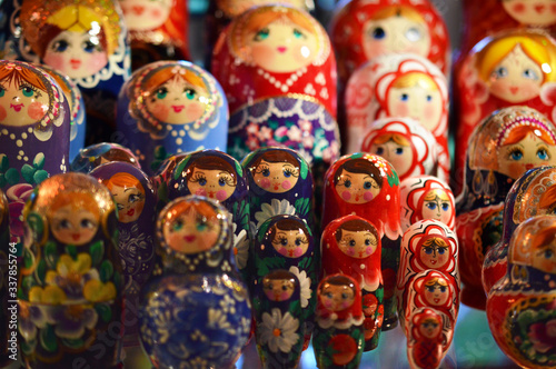 Colorful Russian dolls at the market