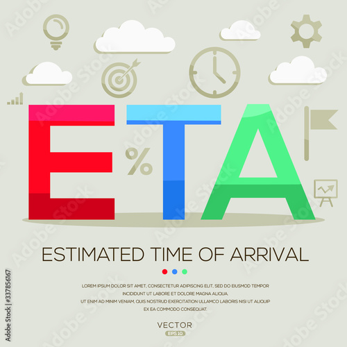  ETA mean (estimated time of arrival) ,letters and icons,Vector illustration.