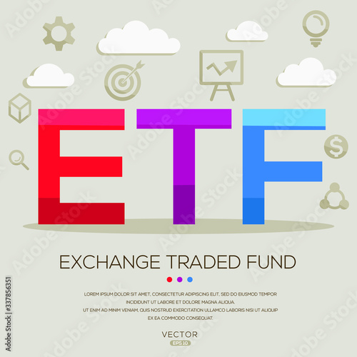  ETF mean (exchange traded fund) ,letters and icons,Vector illustration.