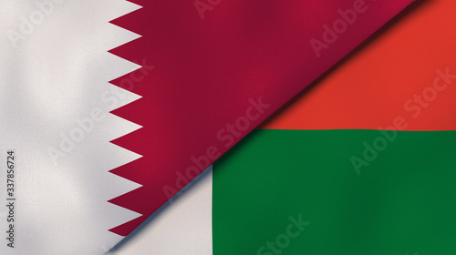 The flags of Qatar and Madagascar. News, reportage, business background. 3d illustration photo