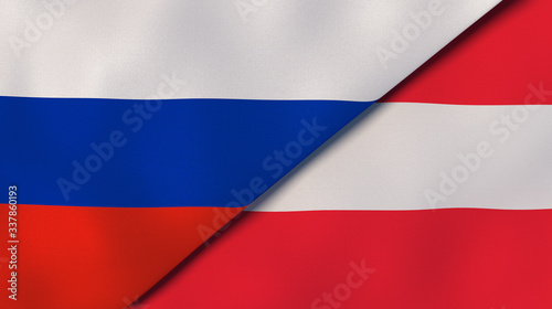 The flags of Russia and Austria. News, reportage, business background. 3d illustration
