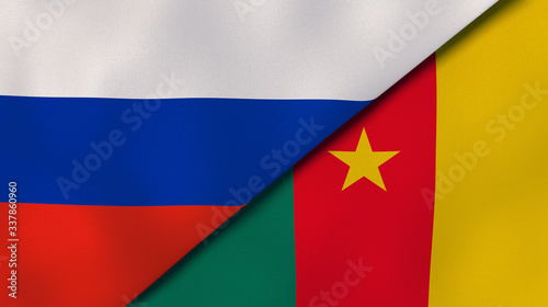 The flags of Russia and Cameroon. News, reportage, business background. 3d illustration photo