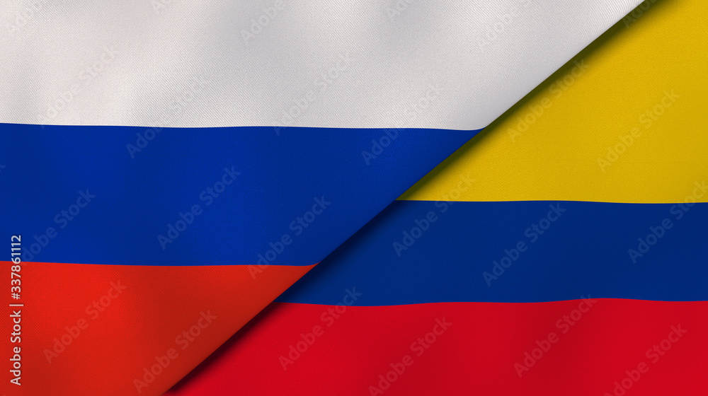 Fototapeta premium The flags of Russia and Colombia. News, reportage, business background. 3d illustration