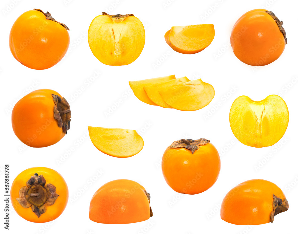 Isolated set of Persimmon on white background bright