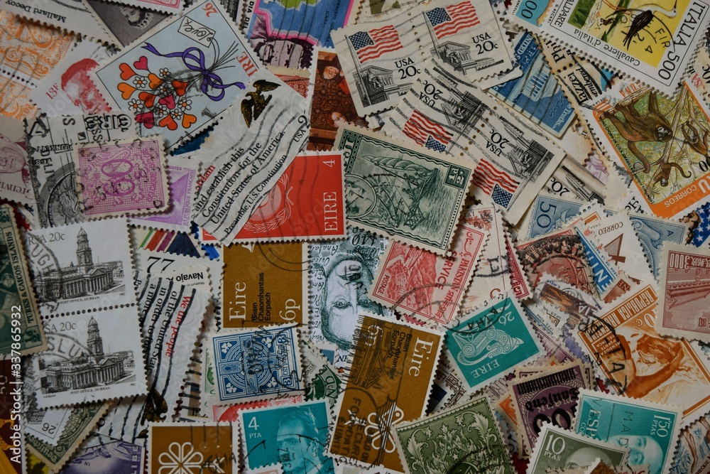 Collection of postage stamps full frame close up