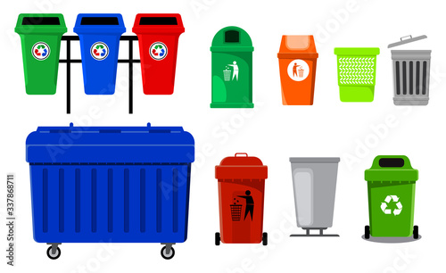 set of waste sorting concept or colorful garbage bin or trash can waste basket or recycling ecology concept. eps 10 vector,easy to modify
