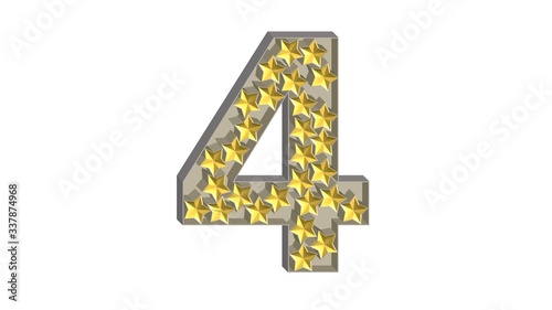 3D GOLD STARS IN SILVER METAL NUMBER   4 FOUR