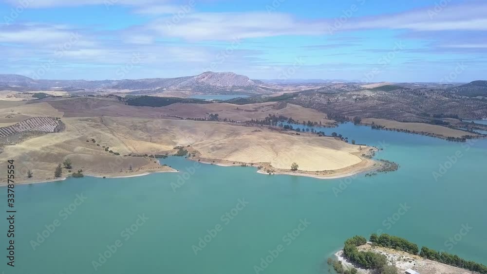 Cinematic panoramic view of the Natural Park “Desfiladero de los Gaitanes”.- Malaga, Iconic Andalusian touristic area, starting point of the Royal Trail (El Caminito del Rey). Andalucia. Spain FRONT