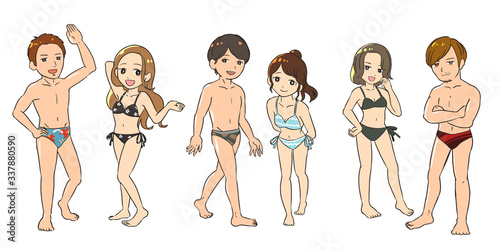 水着のカップル(三角ビキニとブリーフビキニ)