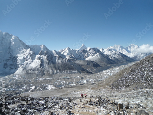 Trekkers looking to a beautiful scenery in Everest Base Camp Trek
