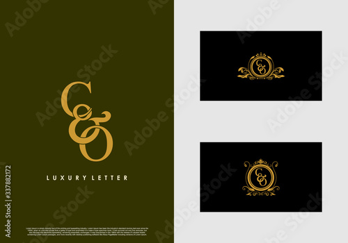 CO logo initial vector mark. Gold color elegant classical symmetric curves decor.