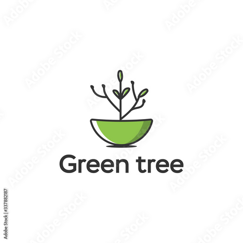Green Tree Cup Tea Ecology Modern Logo Design Industry Icon Vector