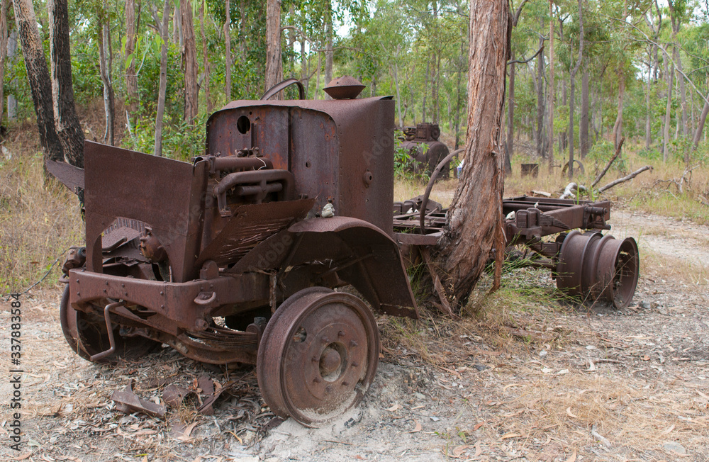The remains of machinery at the old historical Batavia gold fields in Cape York  Queensland,  Australia.