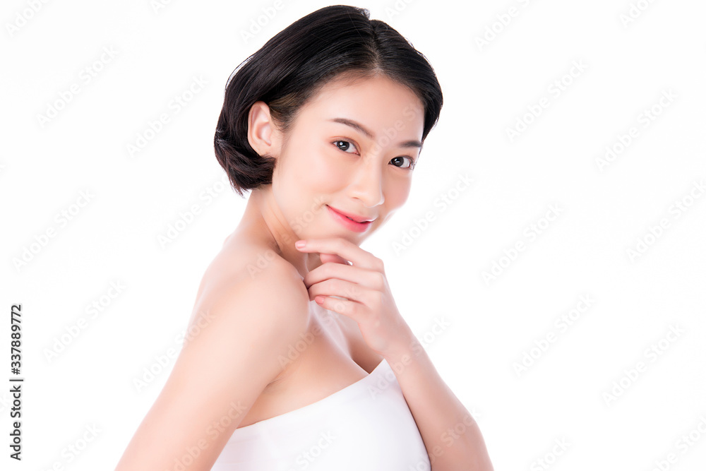Beautiful Young Asian Woman with Clean Fresh Skin. Face care, Facial treatment, Cosmetology, beauty and healthy skin and cosmetic concept, woman beauty skin isolated on white background Beautiful Young Asian Woman with Clean Fresh Skin. Face care, Facial treatment, Cosmetology, beauty and healthy skin and cosmetic concept, woman beauty skin isolated on white background