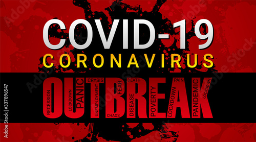 Coronavirus covid-19 outbreak grung banner illustration with pandemic effect text inside corona text