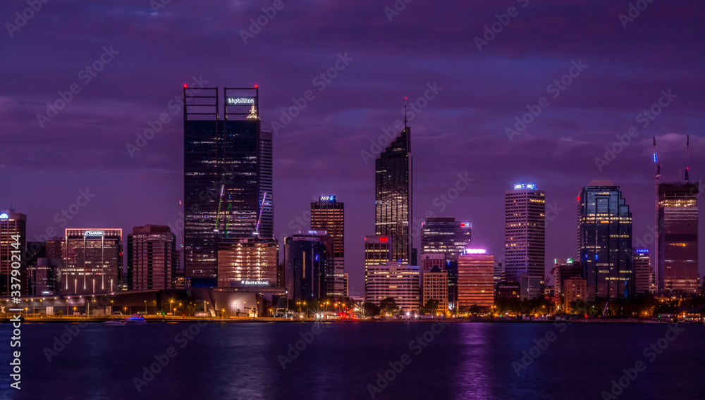 Perth City Western Australia landscape by the Swan River in the evening