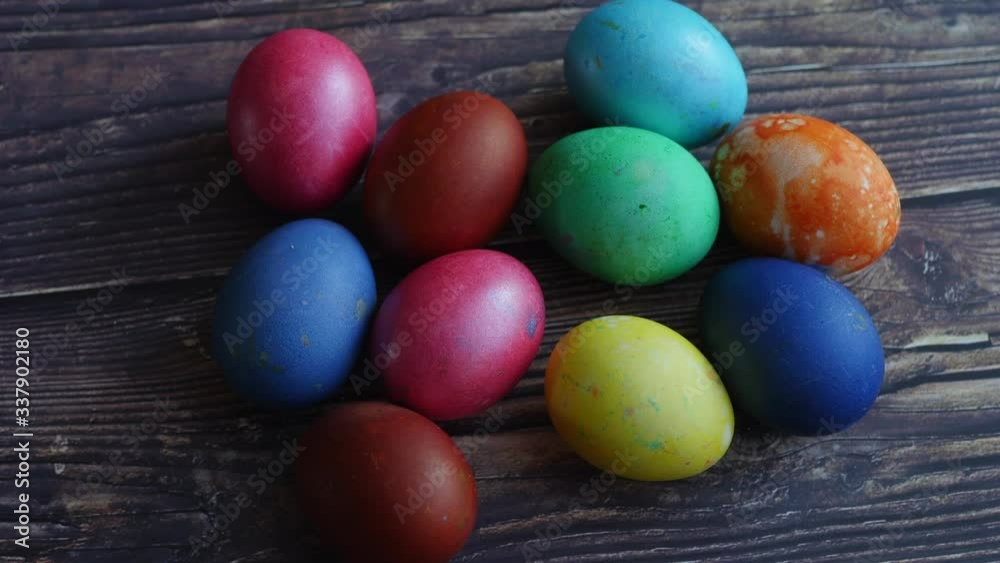 Colorful Easter Eggs On A Wooden Background Slider Shot. Natural Daylight.. Colorful Easter Eggs On A Wooden Background Slider Shot. Natural Daylight..