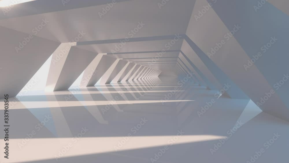 White hexagonal tunnel, modern architecture, 3d rendering.
