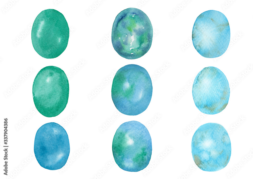 パワーストーン 水彩イラストのセット 青 水色 緑 ターコイズ ラリマー Stock Illustration | Adobe Stock