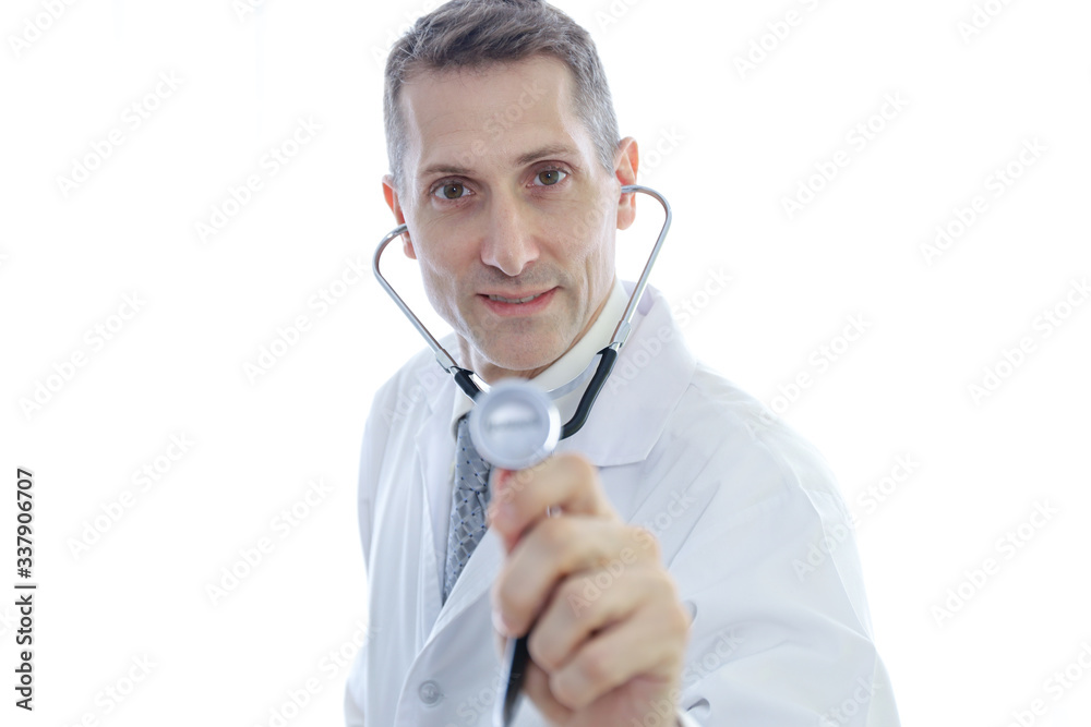 Professional doctor close up posing with stethoscope, healthcare diagnosis disease concept Professional doctor close up posing with stethoscope, healthcare diagnosis disease concept