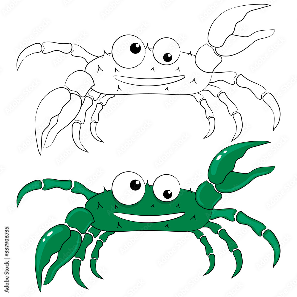 cute cartoon character crab. coloring book outline. vector illustration on  a white background. Stock Vector | Adobe Stock