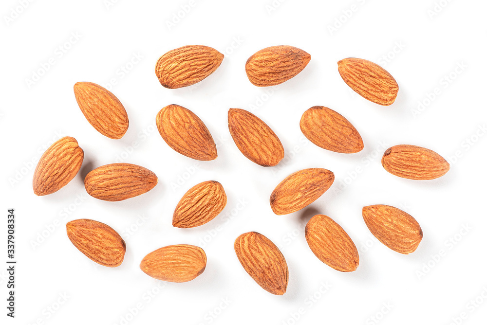 Close up ,Almonds isolated on white background .top view
Close up ,Almonds isolated on white background .top view